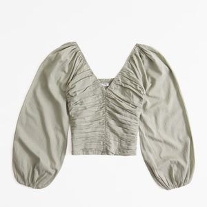 Abercrombie Long-Sleeve Sheer Cotton Cinched Top